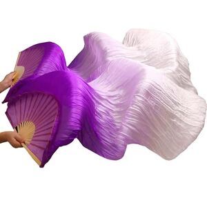 DOMELA Belly dance fan, Belly dance fan Belly Dance Fans 1 Pair / 1 Pc Handmade Dyed Silk Belly Dance Long Fan Chinese Dance Fans Veil 24 Colors (Color : 14, Size : M 150x90cm Real Silk)