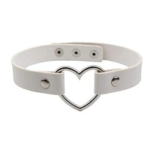 N-B Charm Female Choker Heart Shaped Necklaces Pu Leather Buckle Belt Jewelry for Women White DurableInUse