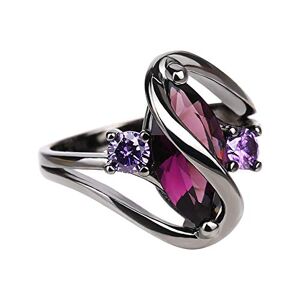 Pulabo Fashion Male Female Amethyst Wedding Rings for Men Women Black Gold Filled Horse Eye Stone S Wave Couples Ring Comfortable and Environmentally