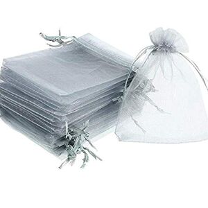 EMSIA Organza Bags 9 x7 cm Gift Wedding Favour Jewellery Pouches,Small Party sweet Bags, Drawstring Perfect small for sunflowers seeds or lavender bags. great for (7 x 9 cm - 10, Silver)