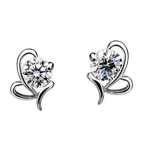 Janly Clearance Sale Women Earrings , Temperament Silver Bow Knot Heart-shaped Water Language Earrings For Female , Jewelry Sets , Valentine's Day (Silver)