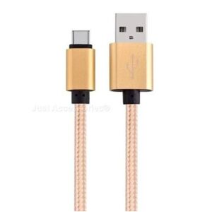 Just Accessories® - Extra Strong 1M Gold Fabric Braided USB Type C USB-C Charger Cable For Xperia XZ Premium / L1 / XA1, Samsung Galaxy A3, A5,2017 ONLY OnePlus 3T 5