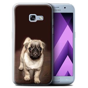 eSwish Phone Case for Samsung Galaxy A3 (2017) Cute Baby Animal Photos Cute Pug Dog Puppy Transparent Clear Ultra Soft Flexi Silicone Gel/TPU Bumper Cover