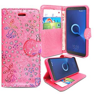 ProGadgetsLTD Alcatel 3C Case, Magnetic Premium Leather Wallet Flip Case Cover Pouch for Alcatel 3c with Card Holder Slots & Stand Feature (Rose On Pink Diamond)
