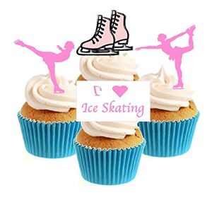 Sprinkles and Toppers Sprinkles & Toppers Ltd I Love Ice Skating Pink Collection Edible Stand Up Wafer Paper Cake Toppers (12 Pack)