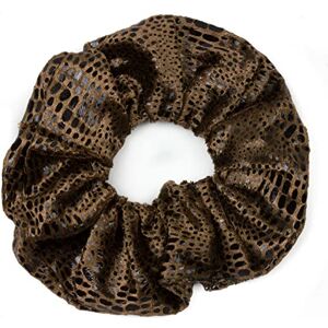 Mytoptrendz Snakeskin Print Velvet scrunchie Hair Ties For Girls Womens ponytail and messy bun (Brown snake dot)