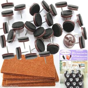 Dotty Deals 24 Nail In Protective Felt Pads Wood Floor Protector FREE 4 Square Stick On Pads