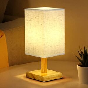 Generic USB Bedside Table Desk Lamp,Solid Wood Base with Flaxen Fabric Shade for Bedroom Living Room,Warm Light Small Table Lamp for Bedroom, Living Room,Nightstand,Office