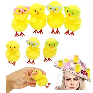 HOVUK 8Pcs Easter Fluffy Yellow Chicks with Glasses, DIY Arts and Crafts, Traditional Bonnet and Hunt Decor for Easter, Party Favours Supplies 5cm