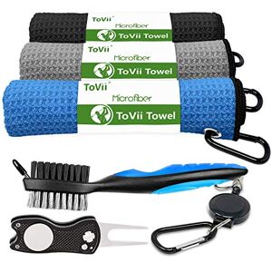 ToVii Golf Towel Microfiber Waffle Pattern Golf Towel   Brush Tool Kit with Club Groove Cleaner   Golf Divot Tool   Golf Accessories for Men
