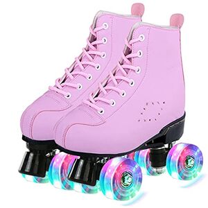 LGESR Roller Skates Double Row Four-Wheel Roller Skates With PU Flashing Wheels, Classic Indoor Outdoor High-top PU Leather Roller Boots for Women Girls (Color : Pink, Size : 3)