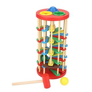 Mrisata Wooden Toy,Pounding Toy Educational Knocking Ball Off Ladder Wooden Toys With Hammer Bright Color Early Education Toys for Toddlers Preschool Kids Children