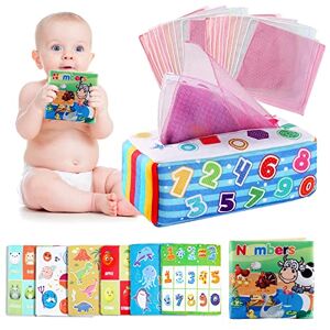 PKCHYE Baby Tissue Box Toy Montessori Sensory Toys with 6 Crinkle Tissue Papers,20 Colorful Scarves & 1 Sensory Soft Book for Early Education Montessori Baby Toys 0-6 Months Tissue Box Toy Sensory Toys