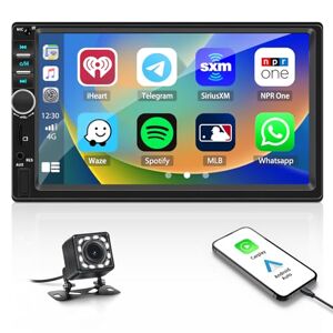 CAMECHO Double Din Car Radio Stereo with Carplay Android Auto Bluetooth with Backup Camera 7 Inch Touch Screen Multimedia Player with FM Radio Mirror Link Steering Wheel Control