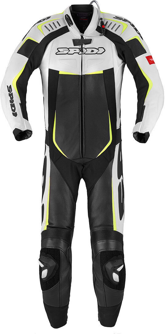 Spidi Track Wind Pro One Piece Motorcycle Leather Suit  - Black White Yellow