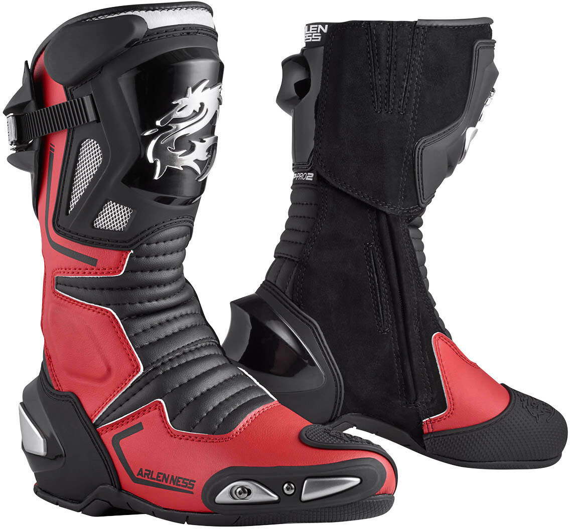 Arlen Ness Sugello Motorcycle Boots  - Black Red