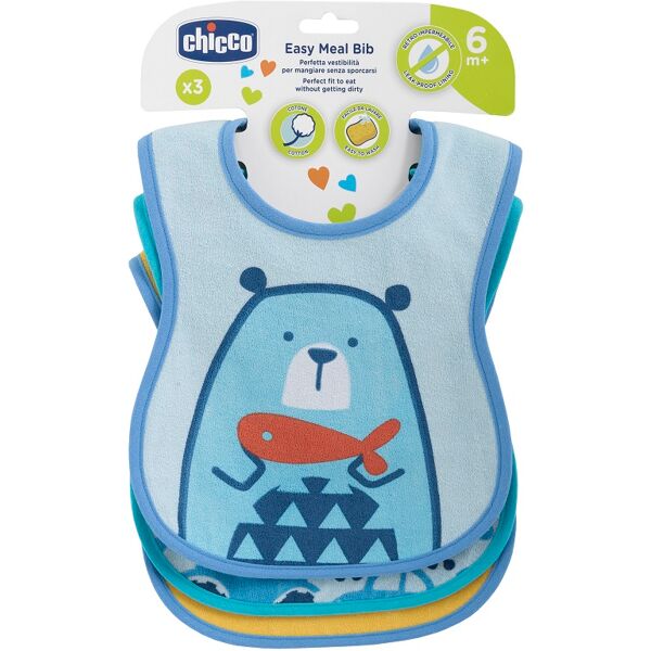 chicco bavaglino pappa 6 mesi+ 3 pezzi azzurro/verde