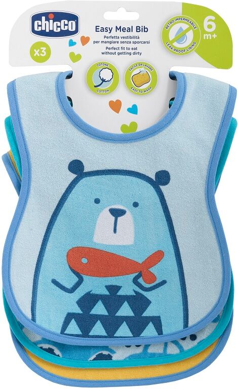 chicco bavaglino pappa 6 mesi+ 3 pezzi azzurro/verde