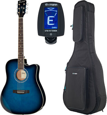 Harley Benton D-120CE TB Bundle Blu traslucido