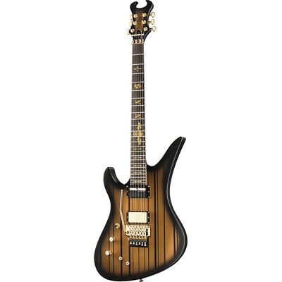 Schecter Synyster Gates Custom LH S SGB Satin Gold Burst con strisce Black Pin Schecter Synyster Gates Custom LH S SGB Satin Gold Burst con strisce Black Pin