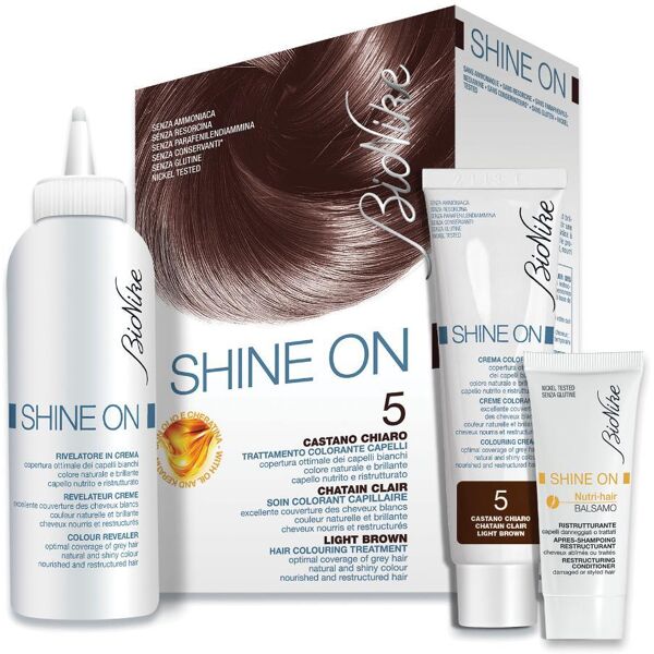 bionike shine on tintura per capelli cute sensibile 5 castano chiaro