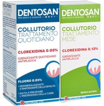 recordati spa dentosan collutorio bipack collutorio trattamento quotidiano 200ml clorexidina 0,05% + collutorio trattamento mese 200ml  0,12% pacco doppio