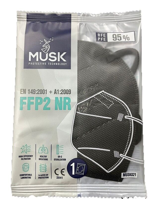 musk medikal tekstil plastik musk mascherina ffp2 black 1pz