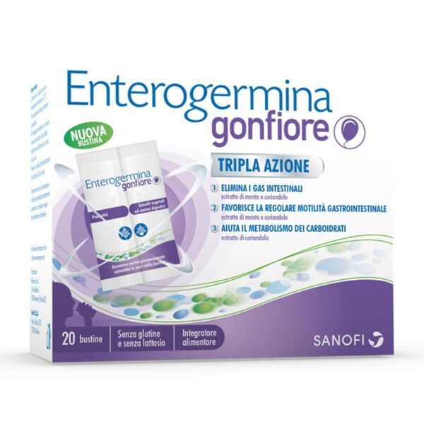 opella healthcare italy srl enterogermina gonfiore 20 bustine integratore per gonfiore addominale no gas - sanofi (10+10 bustine)