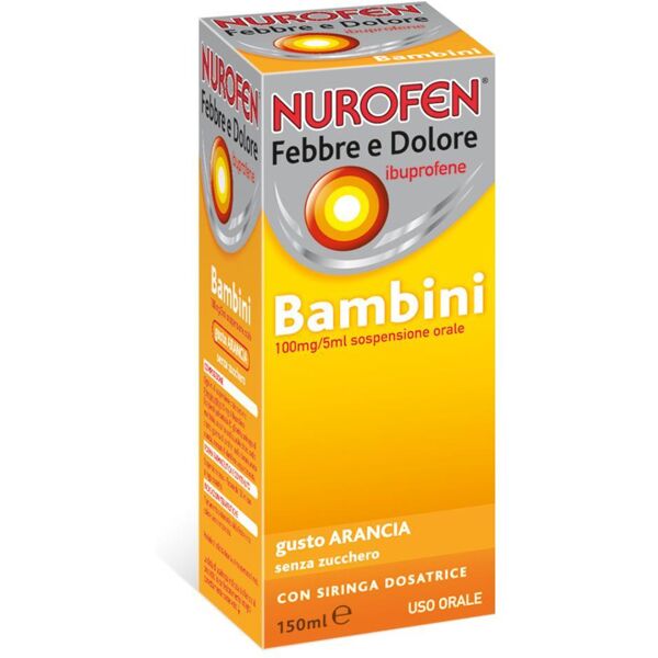 reckitt benckiser h.(it.) spa nurofen febbre d bambini 100 mg/5 ml sospensione orale gusto arancia senza zucchero flacone da 150 ml con siringa dosatrice