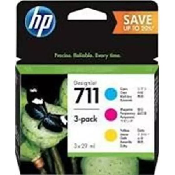 hp 711 confezione da 3 pz , 29 ml , giallo, ciano,