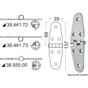 Osculati Cerniera 2 mm Cerniera inox sporgente 137x39 mm