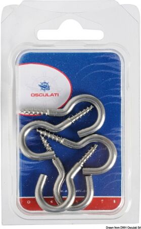 Osculati Gancio in acciaio inox ricurvo a vite Ganci inox vite 37 x 3,5 mm (blister 7 pz)