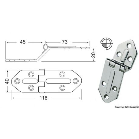 Osculati Cerniera 2,5 mm Cerniera inox sporgente 118x40 mm