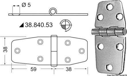 Osculati Cerniera 2,5 mm Cerniere inox 97x38 mm