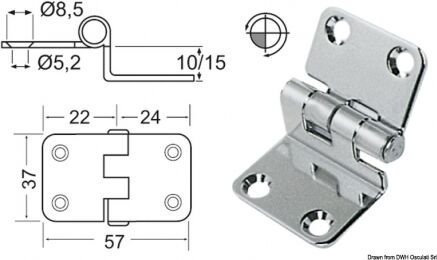 Osculati Cerniera a sbalzo 2 mm Cerniera inox 57x37x15 mm