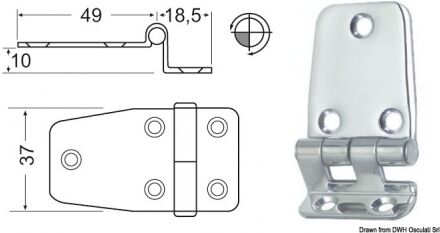 Osculati Cerniera a sbalzo 2 mm Cerniera inox a sbalzo 67,5x37 mm