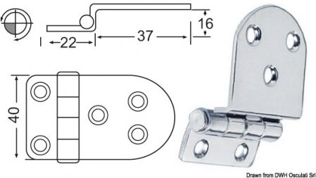 Osculati Cerniera a sbalzo 2 mm Cerniera inox a sbalzo 59x40 mm