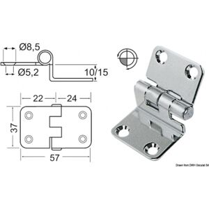 Osculati Cerniera a sbalzo 2 mm Cerniera inox 57x37x10 mm Osculati Cerniera a sbalzo 2 mm Cerniera inox 57x37x10 mm