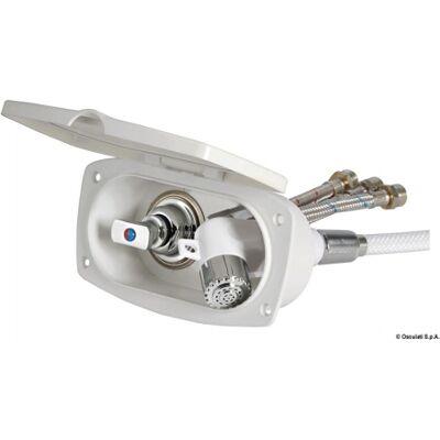Osculati Box doccia New Edge con miscelatore e doccia a pulsante Boris Box doccia New Edge bianco tubo inox 2,5 m Osculati Box doccia New Edge con miscelatore e doccia a pulsante Boris Box doccia New Edge bianco tubo inox 2,5 m