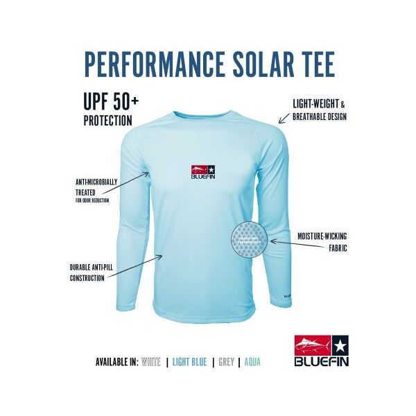 bluefin usa performance solar tees maglietta da pesca upf 50+ aqua xl