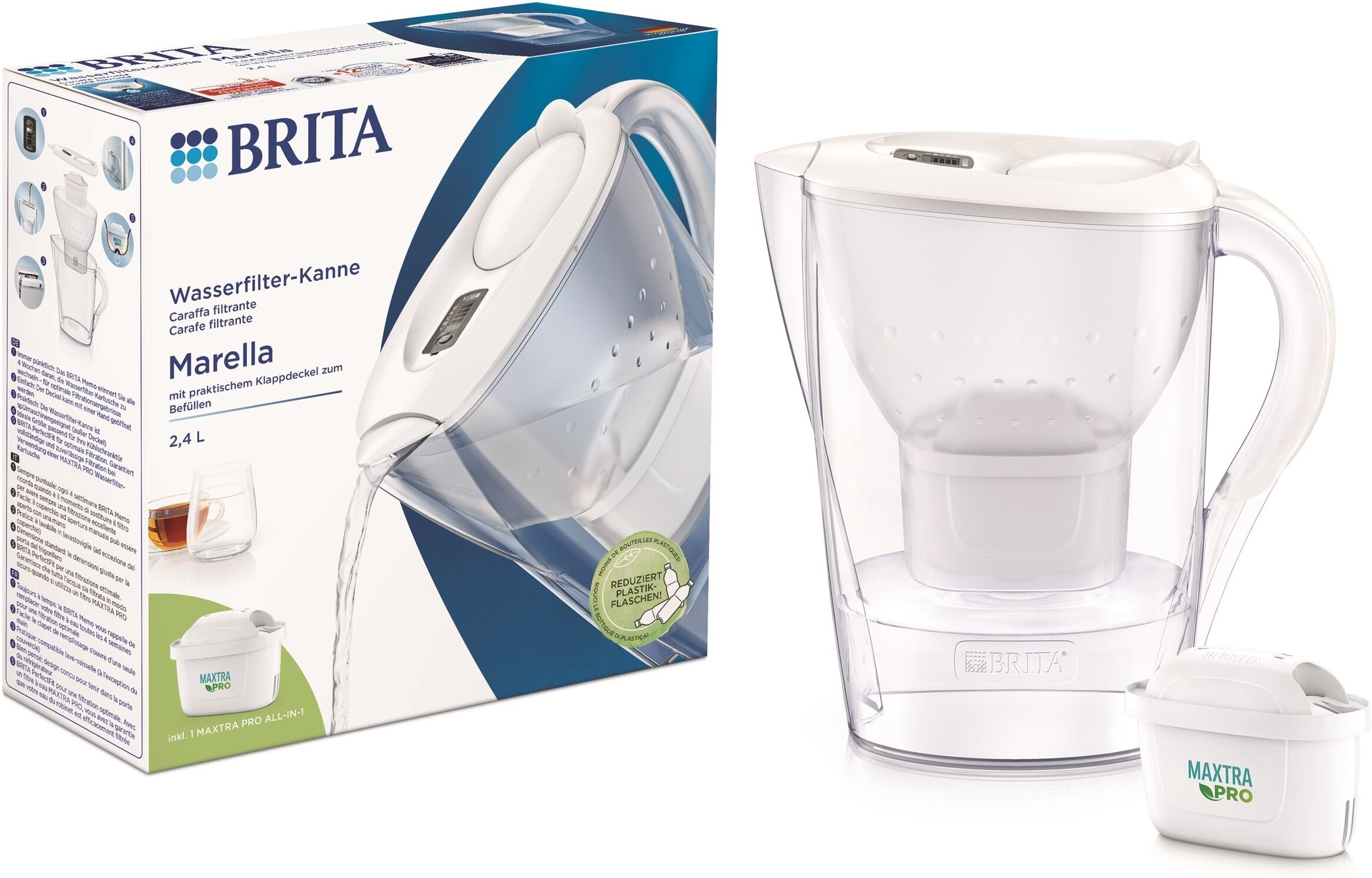 Brita Caraffa Filtrante Acqua Marella da 2.5 Litri con 1 Filtro Incluso