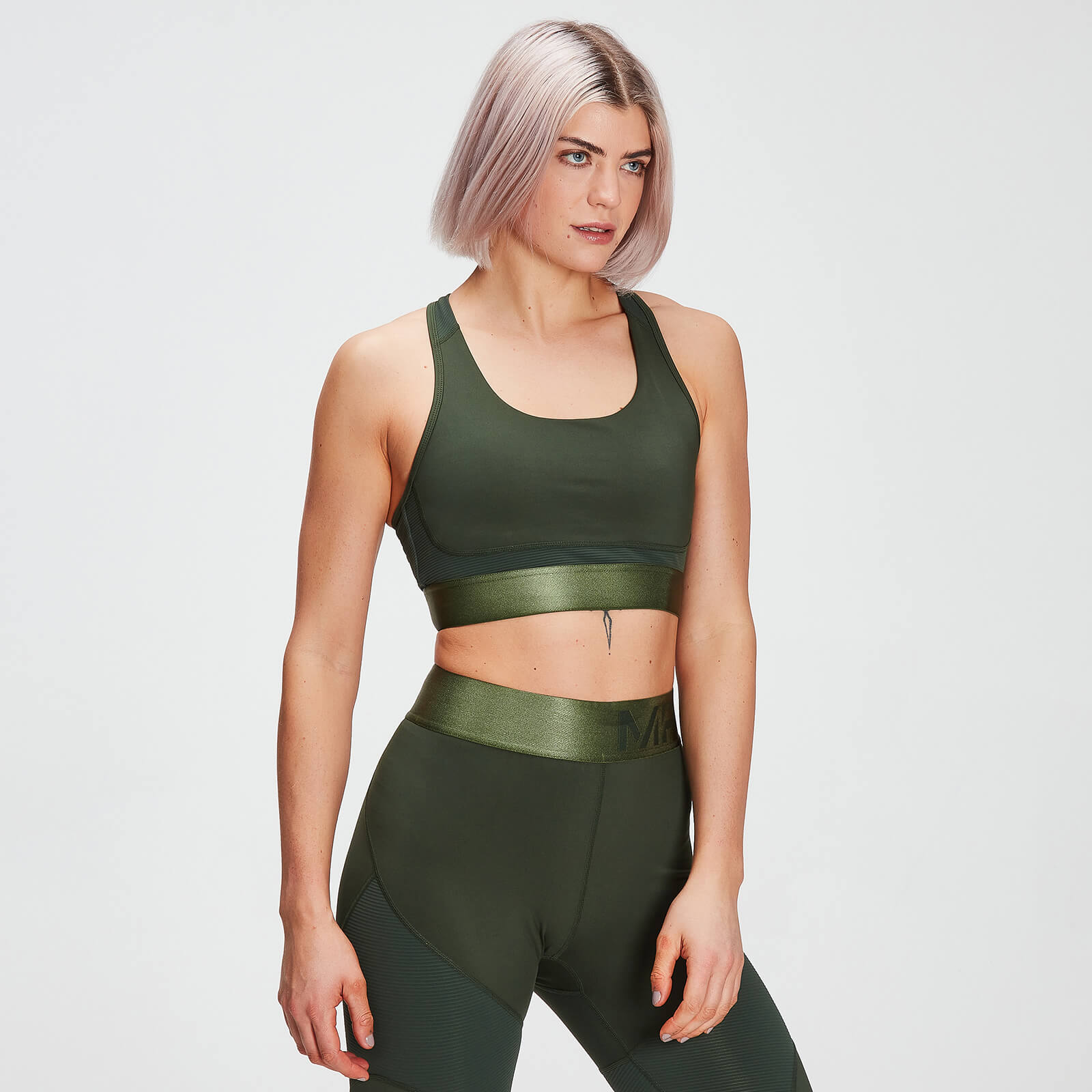 Mp Women's Adapt Textured Sports Bra- Dark Green - L