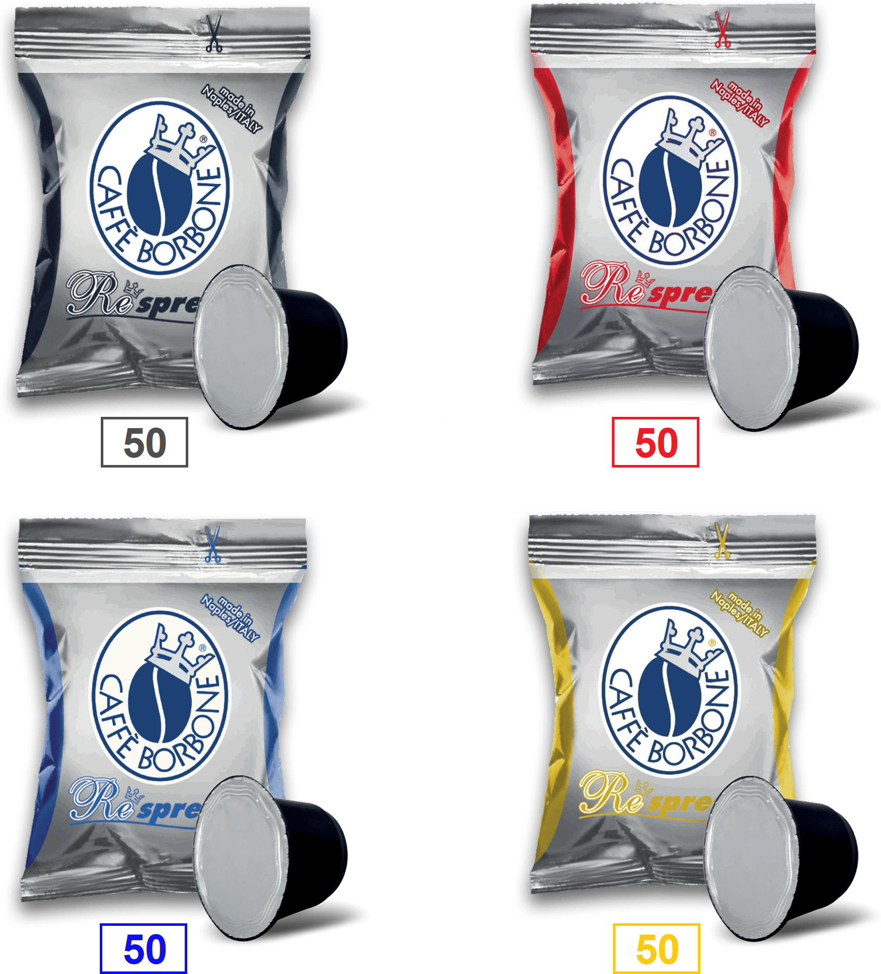 Caffè Borbone Mix 200 Capsule  Respresso - 50 Miscela Nera - 50 Miscela Rossa - 50 Miscela Blu - 50 Miscela Oro - Compatibili Nespresso