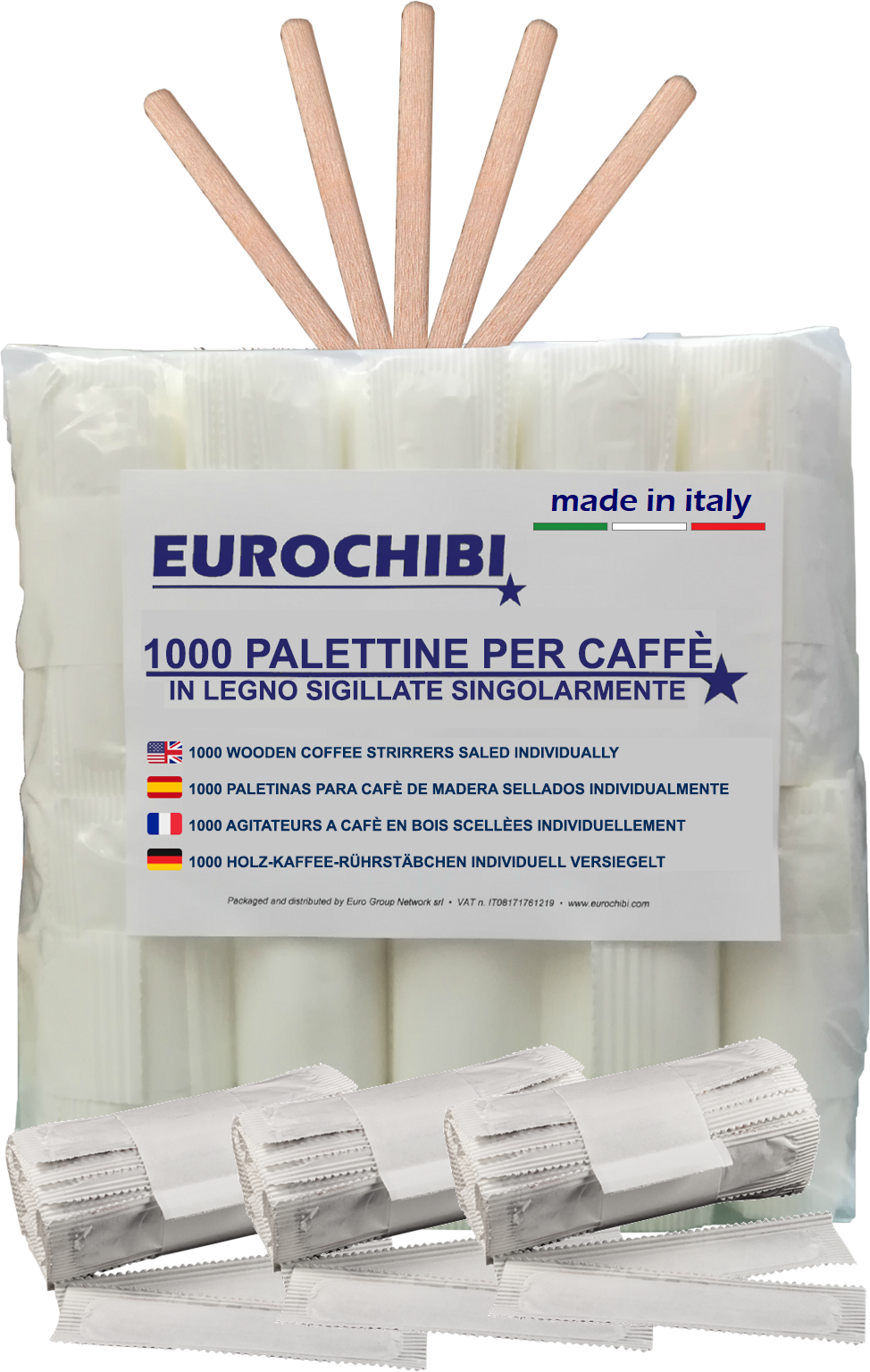 Eurochibi ® 1000 Palettine Per Caffè In Legno Sigillate Singolarmente