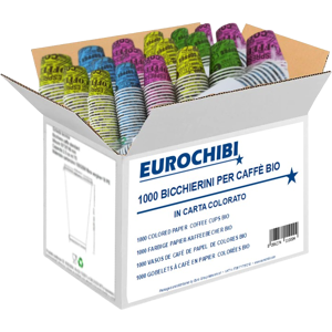 Eurochibi ® 1000 Bicchierini Per Caffè Bio In Carta Colorato