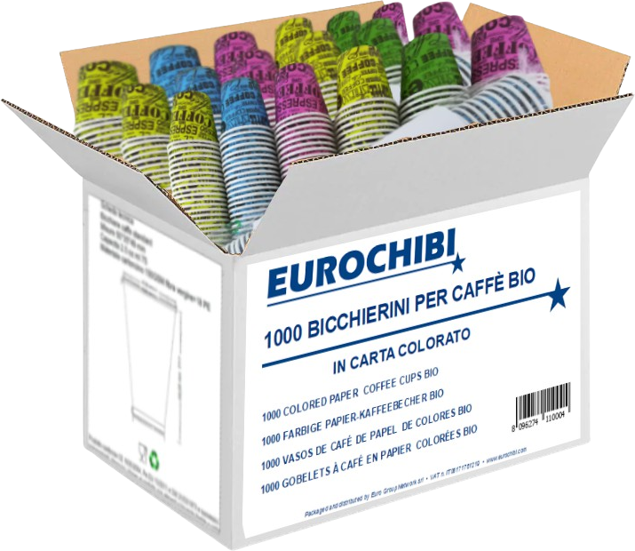 Eurochibi ® 1000 Bicchierini Per Caffè Bio In Carta Colorato