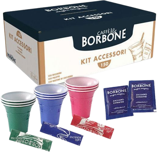 Caffè Borbone Kit Accessori Caffè Con 150 Bustine Di Zucchero + 150 Bicchierini + 150 Palettine - Caffè Borbone Kit Accessori Caffè Con 150 Bustine Di Zucchero + 150 Bicchierini + 150 Palettine -