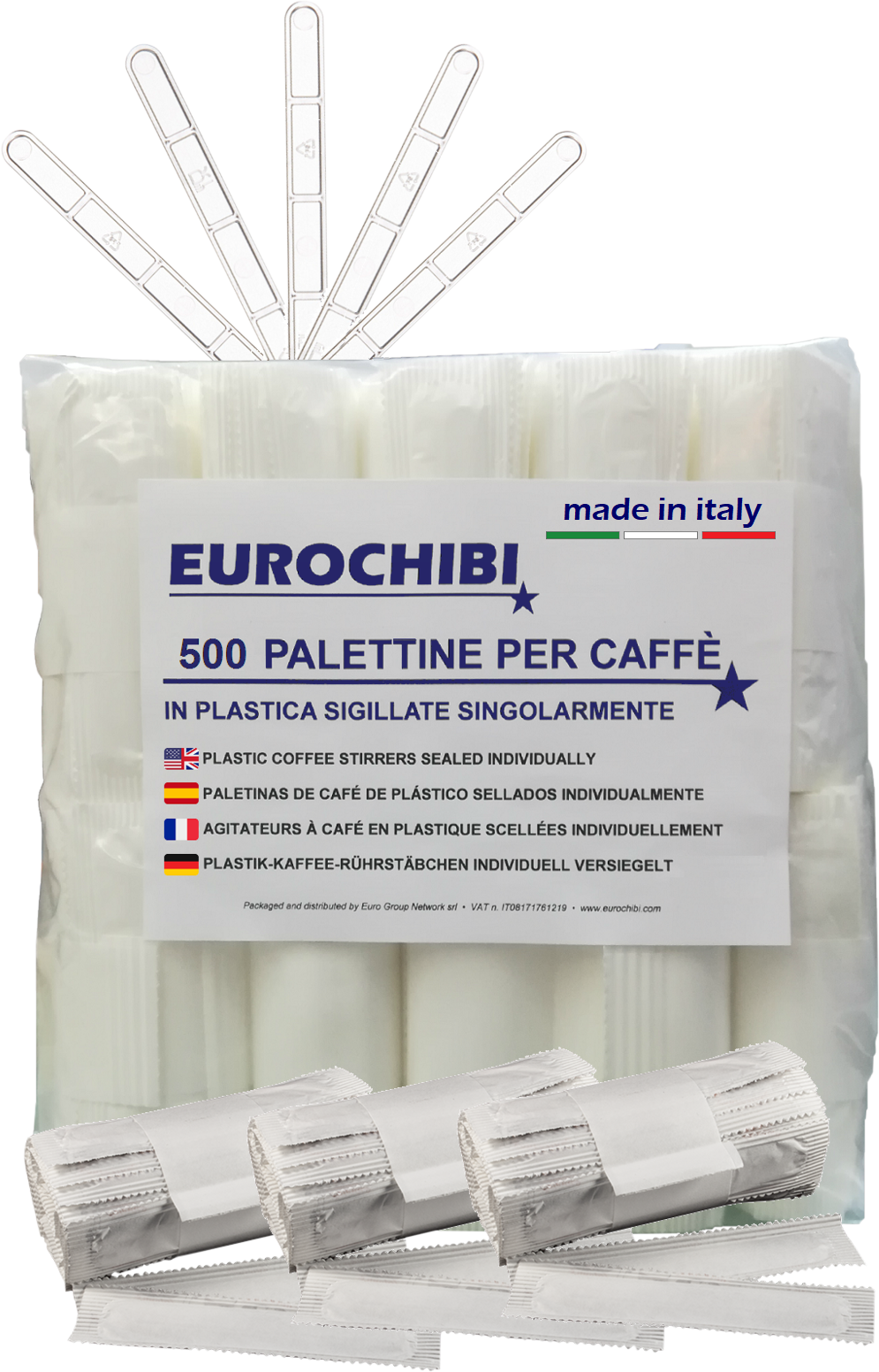 Eurochibi ® 500 Palettine Per Caffè In Plastica Sigillate Singolarmente Eurochibi ® 500 Palettine Per Caffè In Plastica Sigillate Singolarmente