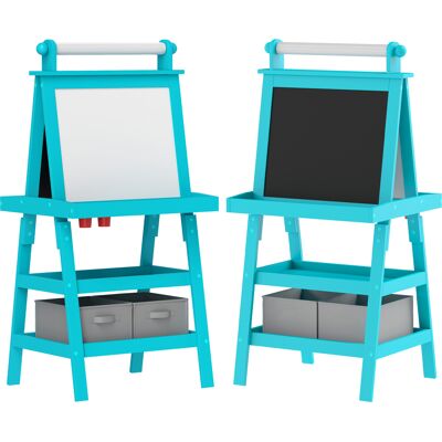 Aiyaplay Lavagna per Bambini con Cavalletto 3 in 1, Rotolo di Carta e 2 Contenitori, in Legno, 59x48x118 cm, Blu Aiyaplay Lavagna per Bambini con Cavalletto 3 in 1, Rotolo di Carta e 2 Contenitori, in Legno, 59x48x118 cm, Blu