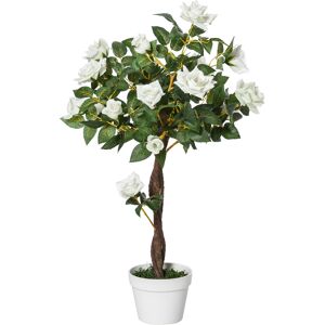 Outsunny Camelia Alberello Artificiale con 21 Fiori e Vaso, Pianta Finta Interno ed Esterno Alta 90cm, Bianco e Verde